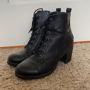 Black Faux Leather Star Boots